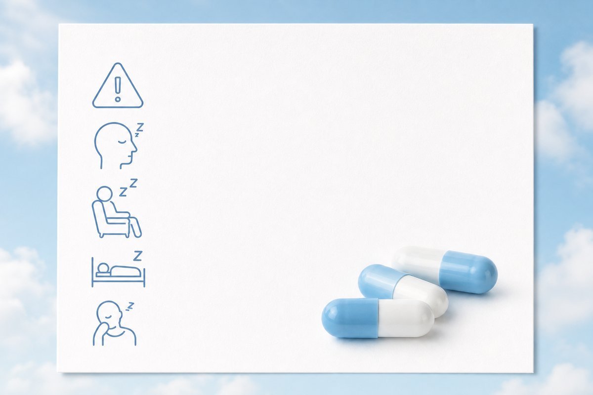Stacked sedation caution icons with Neurontin capsules
