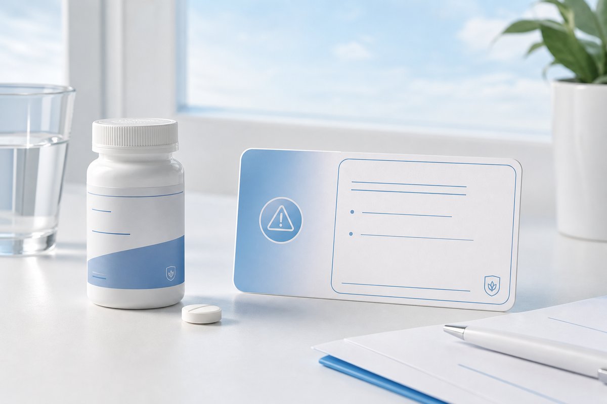 Finasteride tablet with label-AE callout card, soft sky light