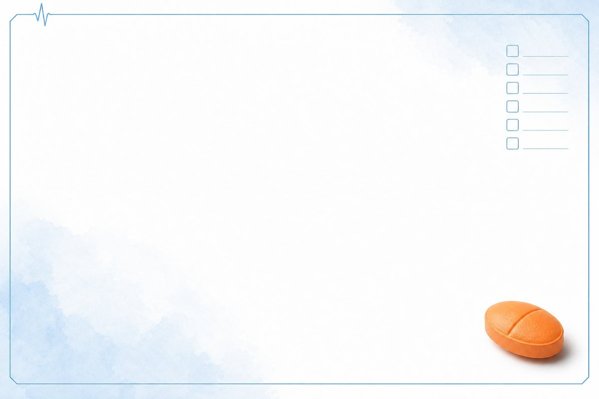 Orange vardenafil tablet with thin surgical-blue QT checklist outline